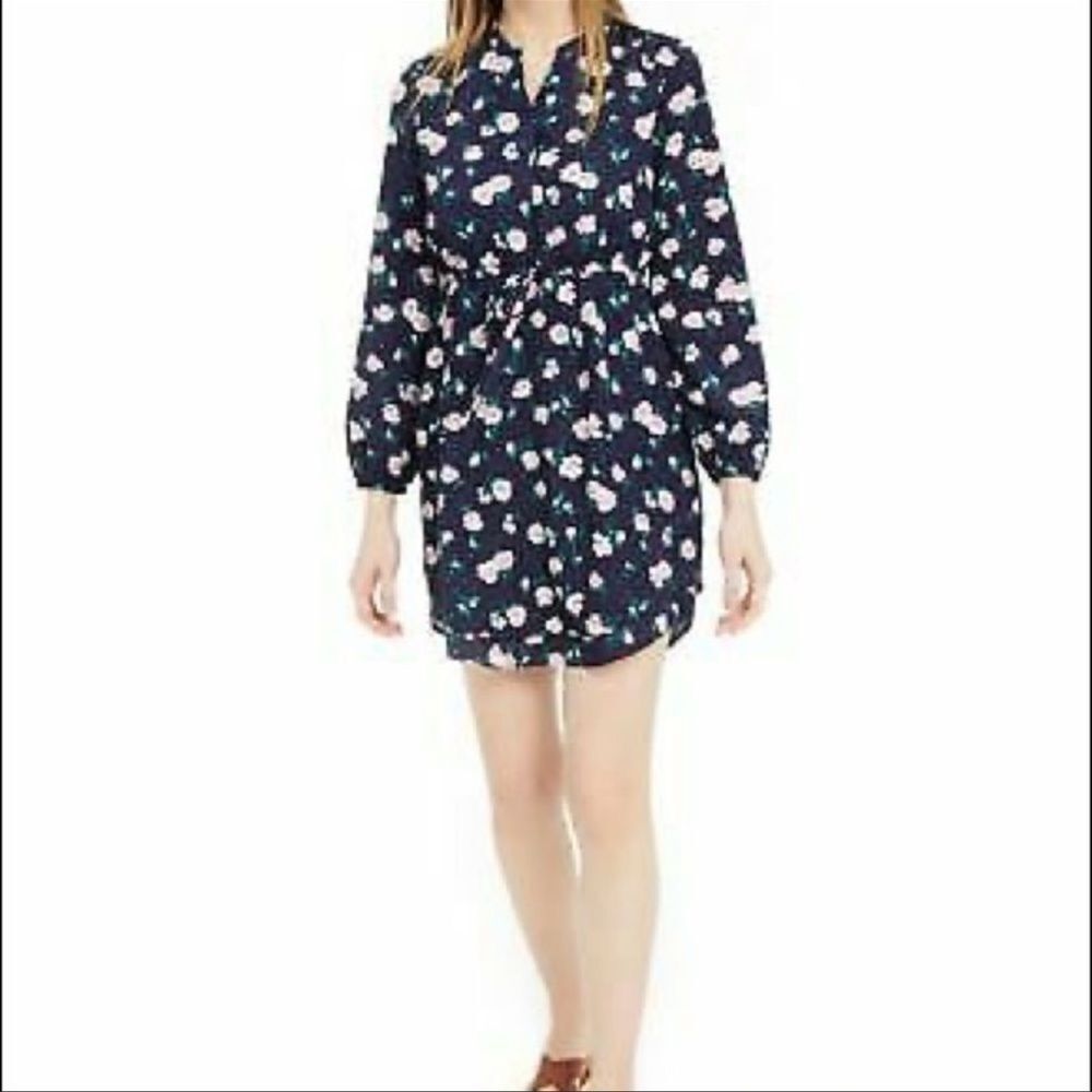 Maison Jules Women's Printed Double-Hem Split-Neck Dress Navy Sz L NWT